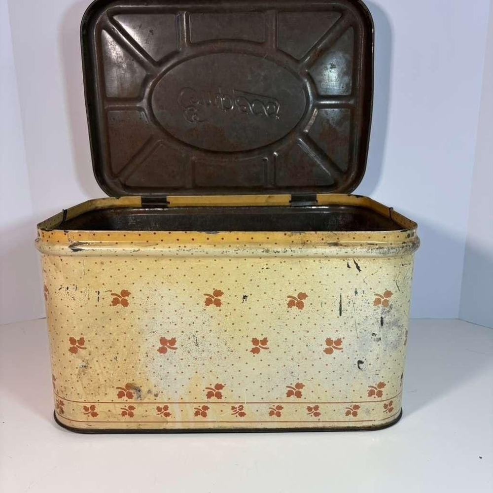 Vintage 1940's Empeco Bread Box Cream and Red Polka Dot And Leaves Kitchen Decor